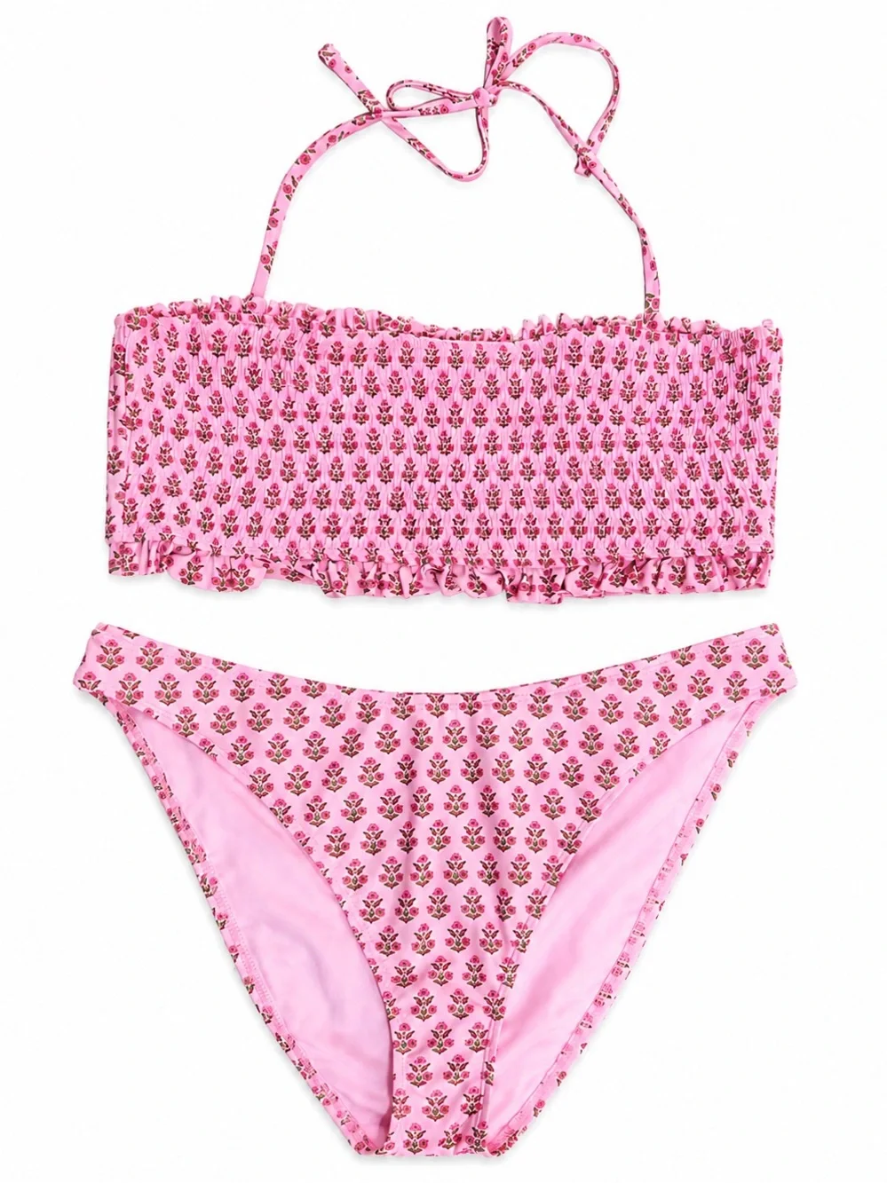 No Boundaries Women's Pink Smocked Floral Bikini Two Piece Set NWT Plus Size XXL - Picture 1 of 12